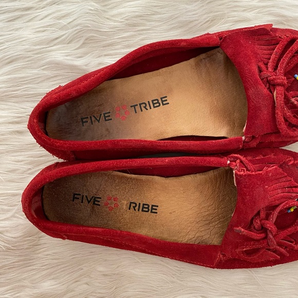 Five Tribe Red Suede Beaded Moccasin Flats - Picture 6 of 13